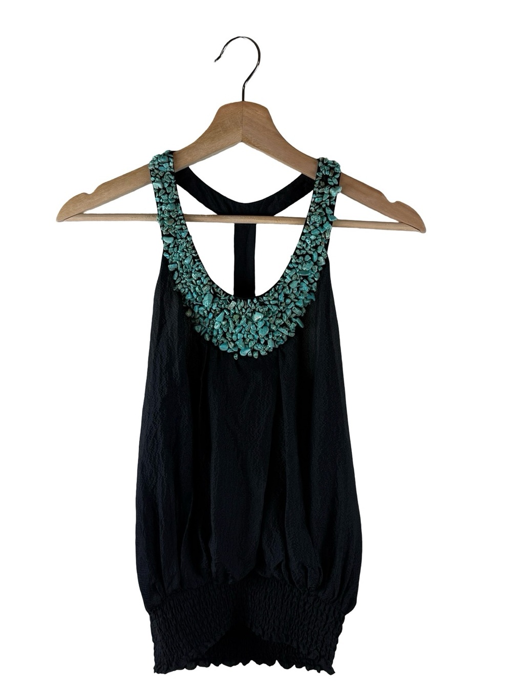 Vintage Bebe Y2K Turquoise Beaded Racerback Silk Tank Boho Western XS